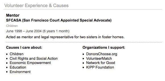 LinkedIn Volunteer Field Screen Shot