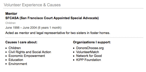 LinkedIn Volunteer Field Screen Shot