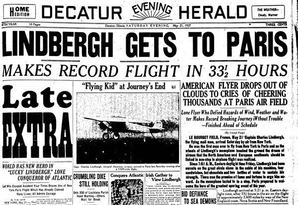 Newspapers.com - Lindbergh Flies Over the Atlantic