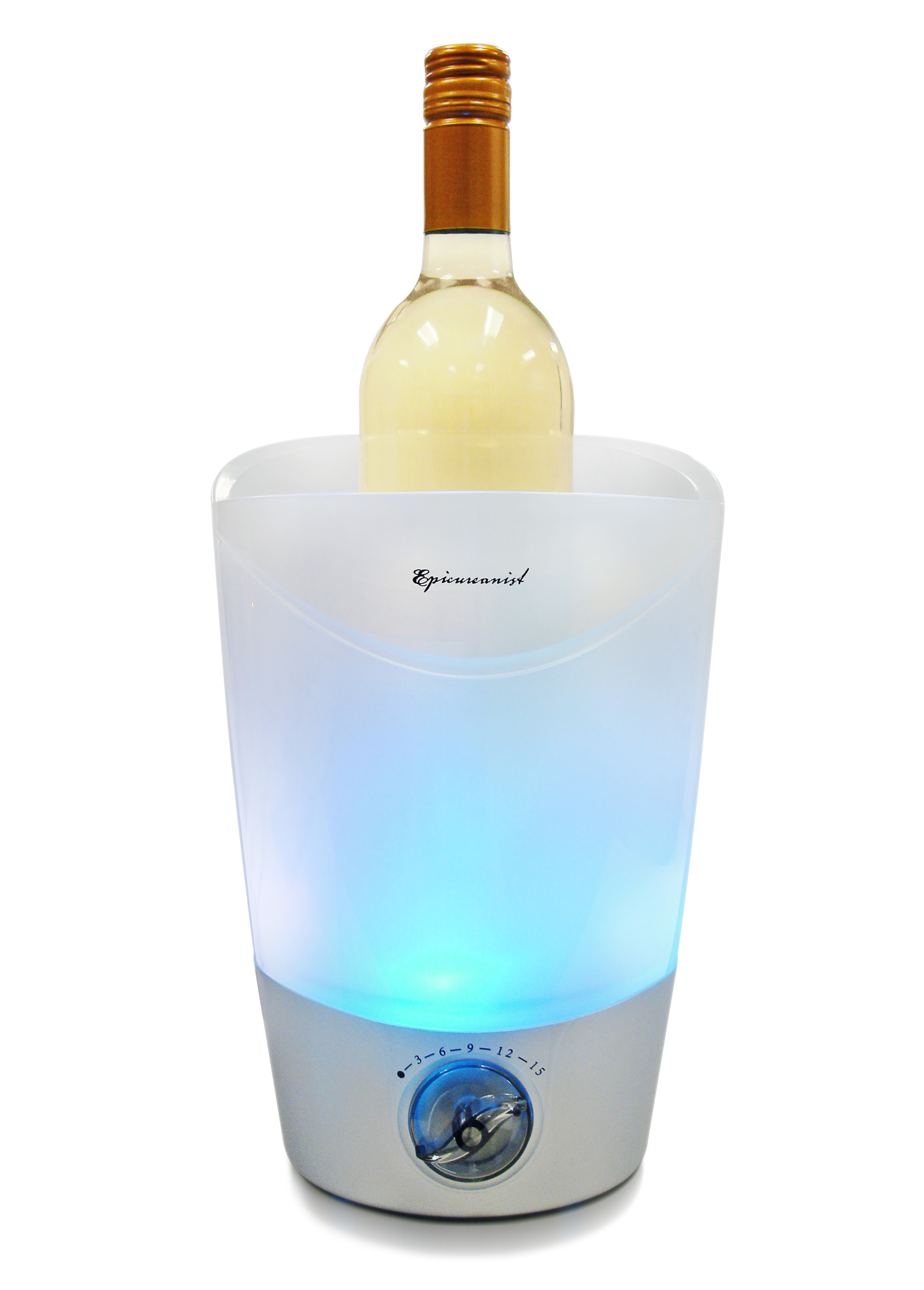 The new Epicureanist Quick Chill Ice Bucket is the first rotating, chilling ice bucket featuring color-changing LED lights and the ability to rapidly cool beverages in just 15 minutes.