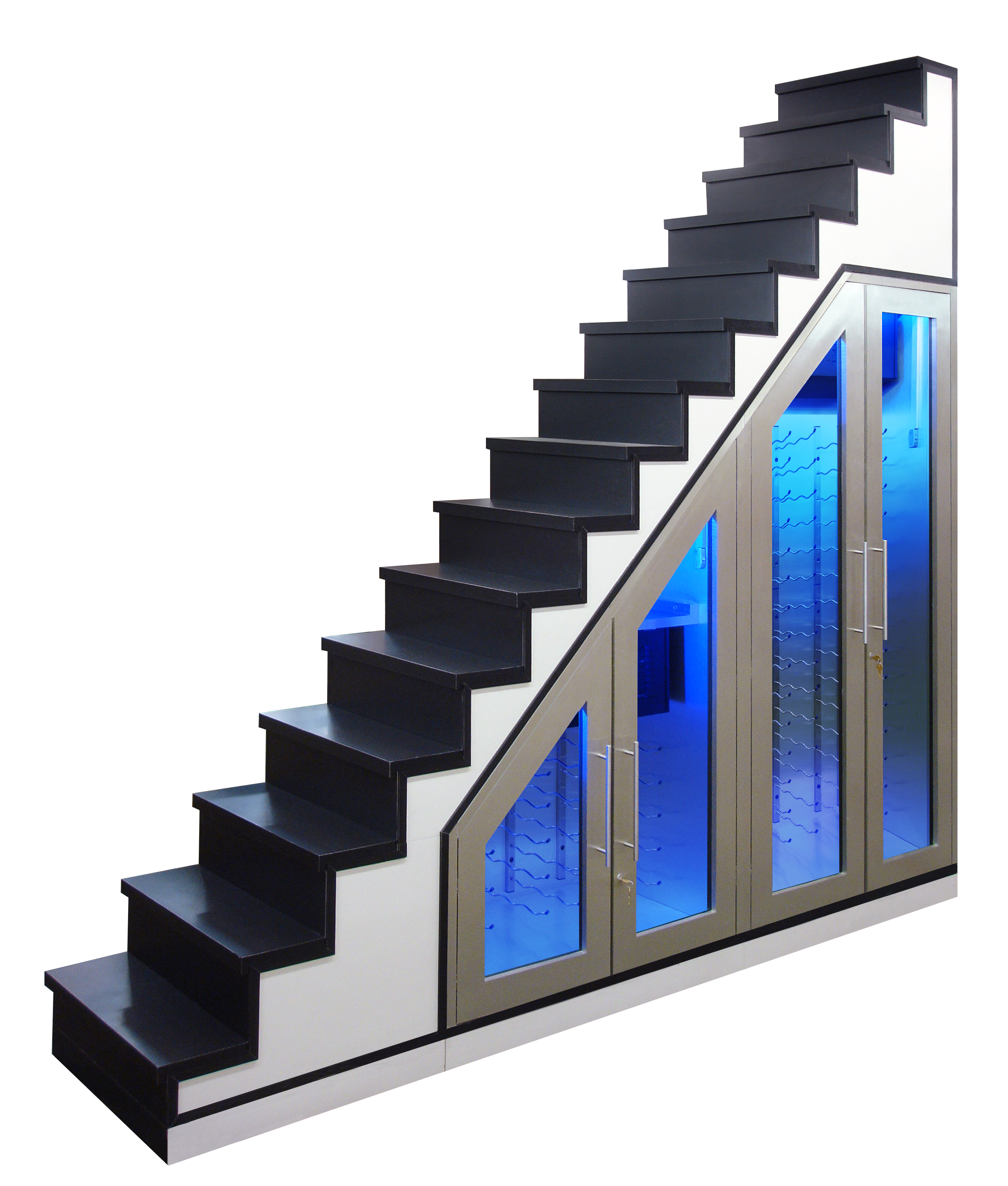 Vinotemp's new Brushed Stainless Modular Under Stairs Wine Cabinet can be retrofit or specified into new construction to transform unused space into the perfect cellaring atmosphere.